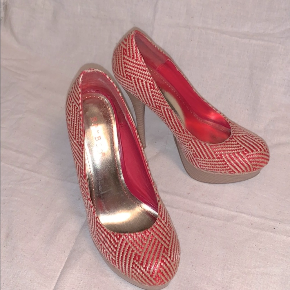 Red and Cream Bamboo high heels